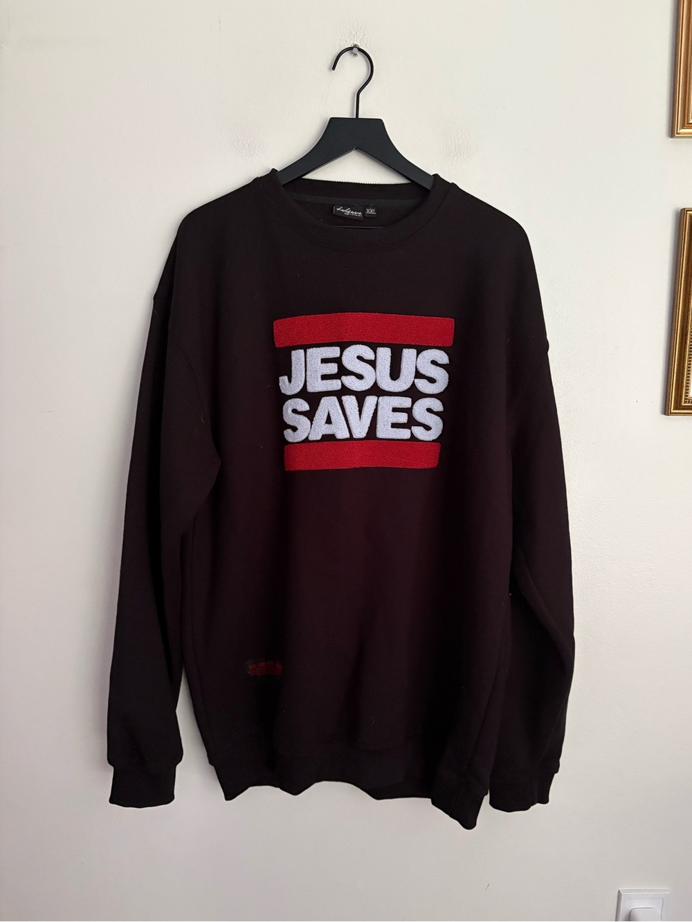 HOLY ONE Jesus Saves Black Sweatshirt with Red White Logo Faith Mens XXL - Picture 2 of 6